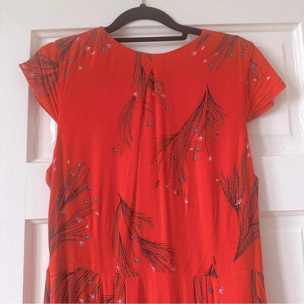 Free People Retro Coral Floral Print Dress Size 10 EUC Orange with Pockets - Picture 9 of 14